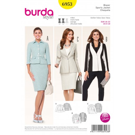 Patron Burda : Patron Blazer Burda n°6953 patron de couture Patron de blazer Burda 6953 Rascol | Patron burda