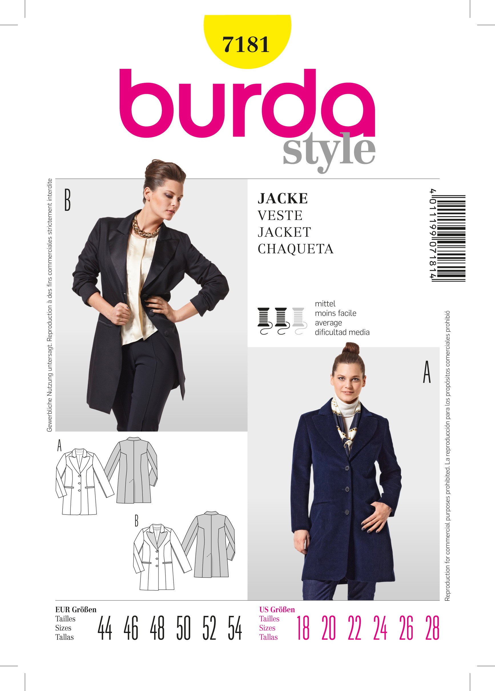 Veste Burda Patron Patron Femme Femme N°7181 N0k8XwZnOP