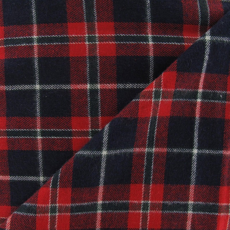 Tissu Coton gratté Tartan Rouge / Marine
