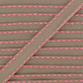 Grosgrain aspect stitched-edge sand braid trimming, double-sided - fluorescent pink