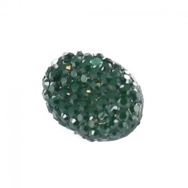 Polyester button, Oval-shaped with rhinestones - green