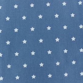 ♥ Coupon 60 cm X 160 cm ♥ Tissu enduit Etoiles MAGIC blanc / denim