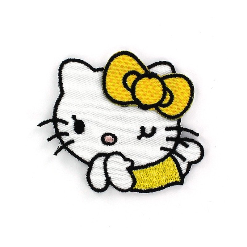 Hello Kitty Laughing ironon applique white/yellow Ma Petite Mercerie