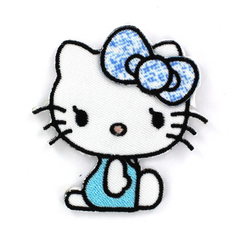 Hello Kitty Sitting ironon applique white/Blue Ma Petite Mercerie