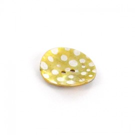 Mother of pearl button with white polka dots - yellow