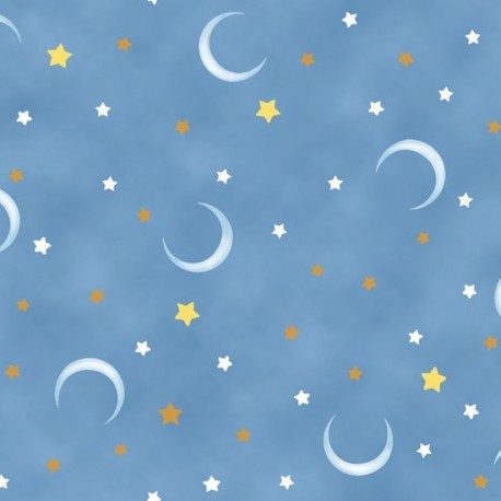 Night Sweet Baby Flannel Fabric Stars Moons Blue Background X Night Sweet Baby Flannel Fabric Stars
