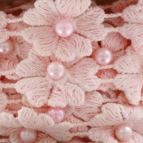 Guipure lace ribbon, Flowers and pearly beads x 50cm - peach