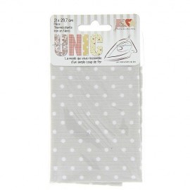 Tissu thermocollant piqué petits pois blanc/gris clair