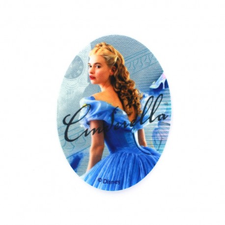 Canvas oval-shaped iron-on patch Cinderella F - sky blue