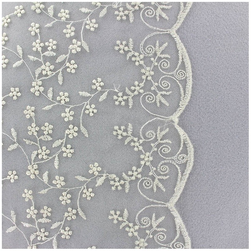 Embroidered on Tulle Lace Fabric Petites Fleurs cream x 10cm Ma