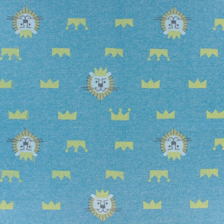 Tissu sweat Lion - bleu canard x 10cm
