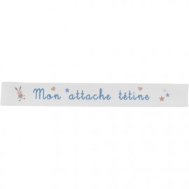 Ruban sergé Mon attache tétine - turquoise sur fond blanc x 35cm