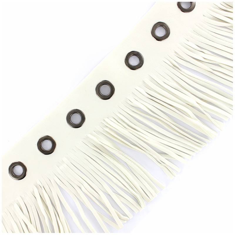 faux leather fringe ribbon trim with eyelets 105 mm ecru x 50 cm Ma