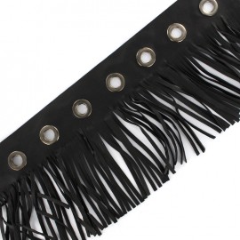 faux leather fringe ribbon trim with eyelets 105 mm - black x 50 cm