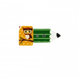 Bouton bois Crayon hibou - vert/jaune