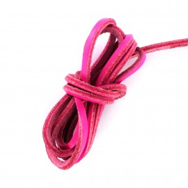 ♥ Lacet plat en cuir  3 mm - Rose Flashy (vendu à l'unité) ♥