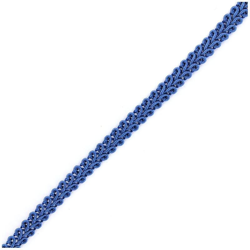 GALON TISSE A VOLANT FRONCE FLEURS BLEUES SUR FOND BLANC VENDU AU METRE * GALON TISSE A VOLANT FRONCE FLEURS BLEUES SUR FOND BLANC VENDU AU METRE *