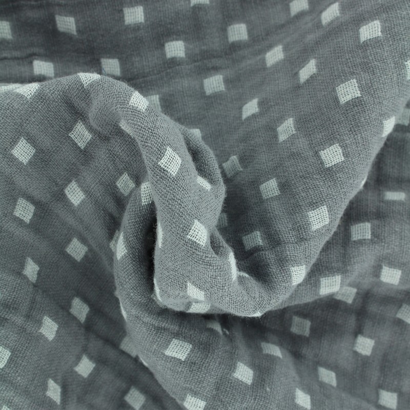 Double gauze fabric Squares grey