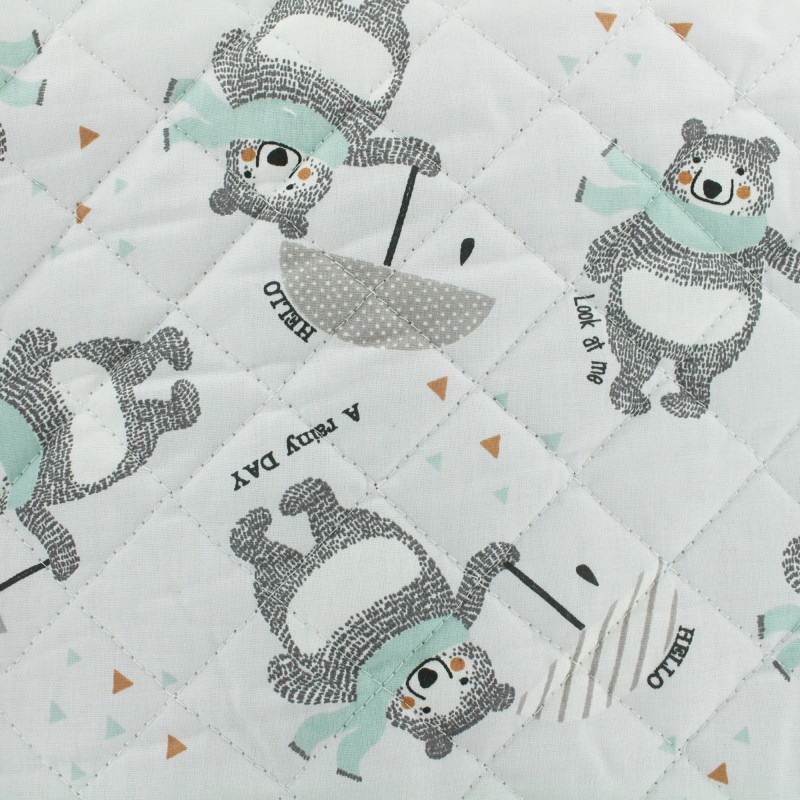 Reversible quilted fabric Bears in rainy day grey