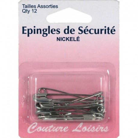 Épingles à nourrice nickelées assorties X12 - Couture loisirs