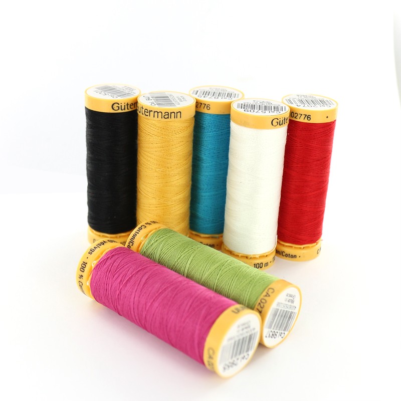 Set of 7 Gütermann cotton sewing threads 100 m multicolored