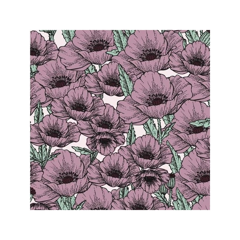 Poppy Flower Organic Jersey fabric purple x 10cm