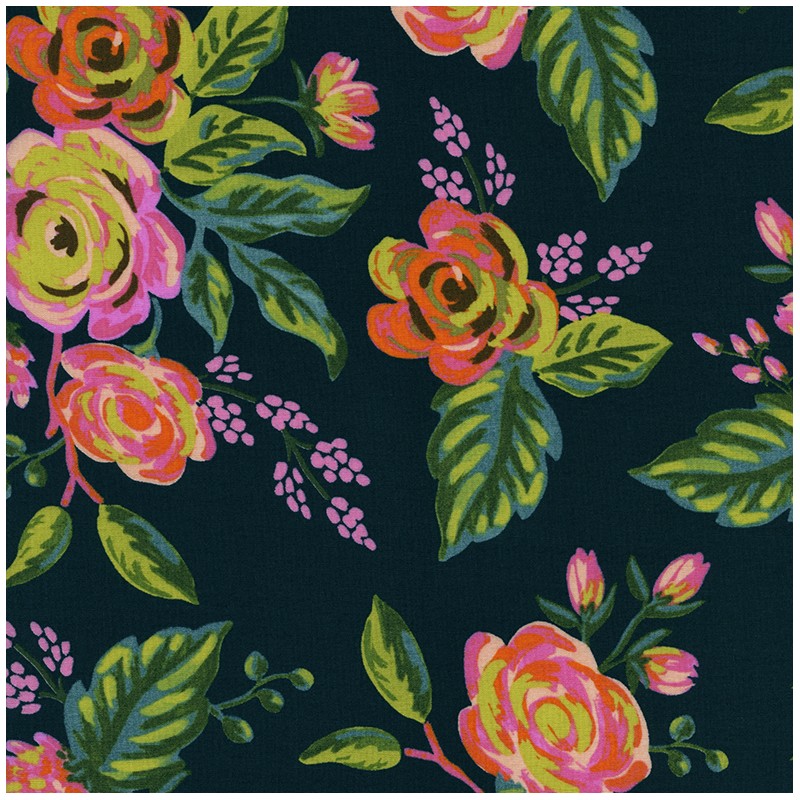 Tissu rayonne Cotton Steel Menagerie jardin de paris navy