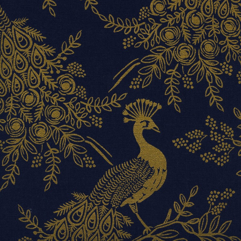 Menagerie Cotton Steel cotton and linen fabric Royal Peacock Navy x 20cm